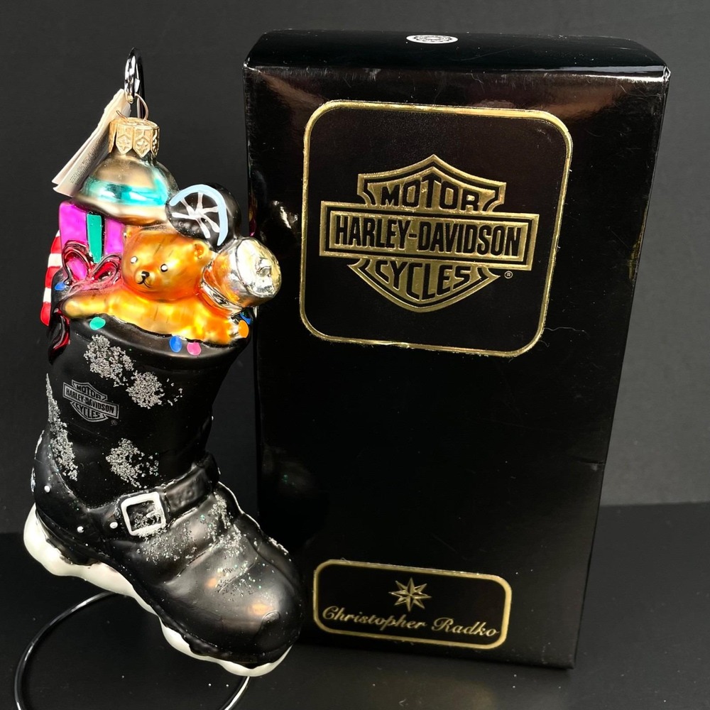Christopher Radko Biker Boot Harley Davidson 1997 Ornament 97-HAR-04 Box
